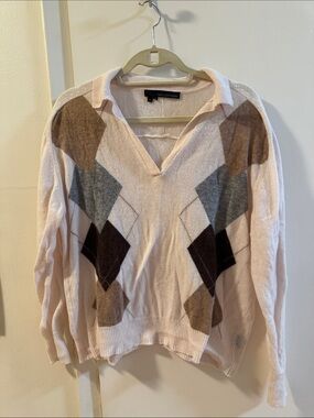 360 Cashmere Women’s argyle polo sweater Medium